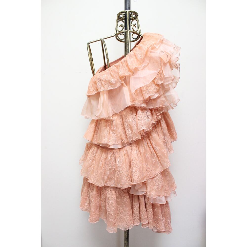 Ulla Johnson Leonie Coral Asymmetrical Lace Tiered One Shoulder Mini Dress Sz 4 - Picture 5 of 6